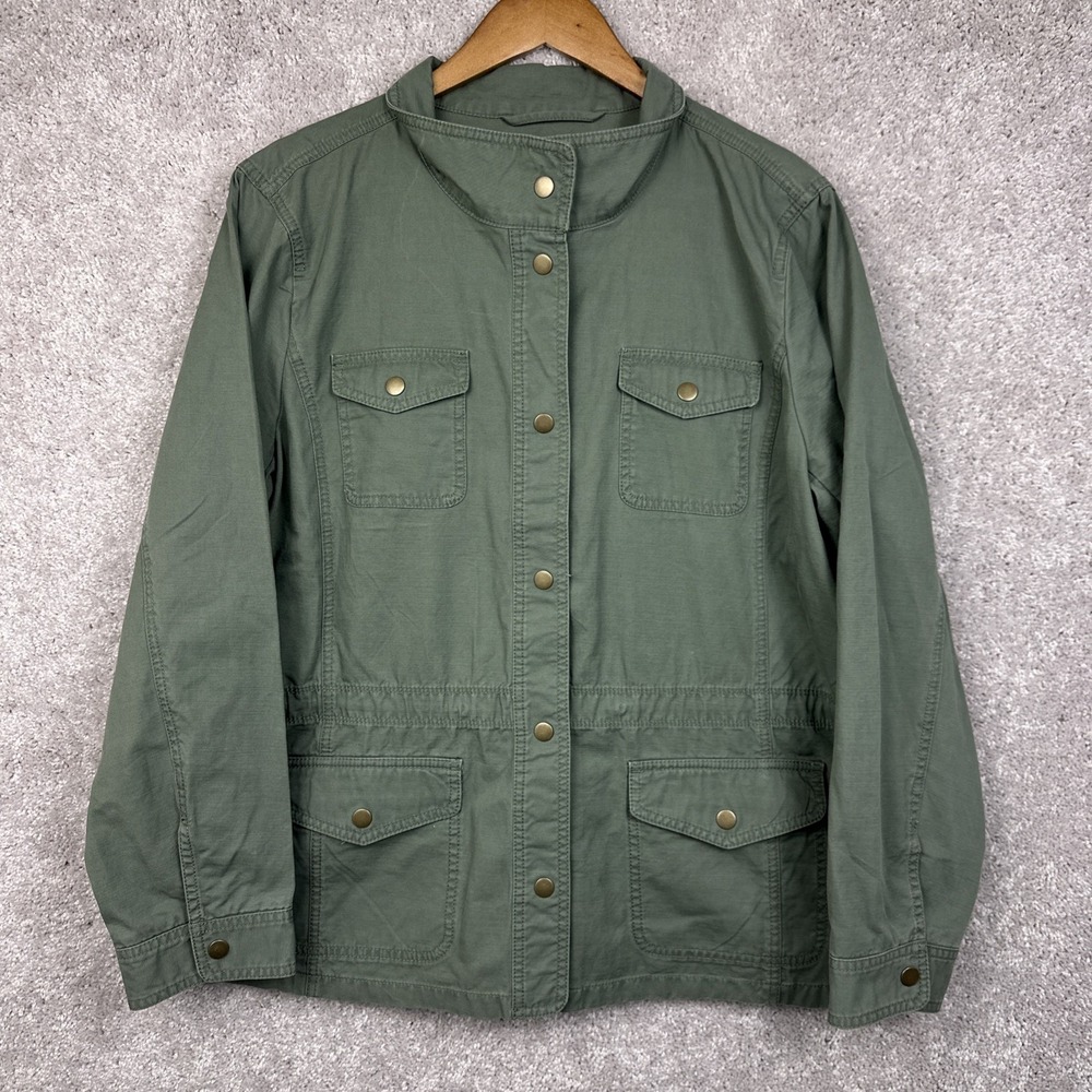 Talbots Utility Jacket Womens XL Green Twill Cargo‎ Field Coat Military Y2K NWT